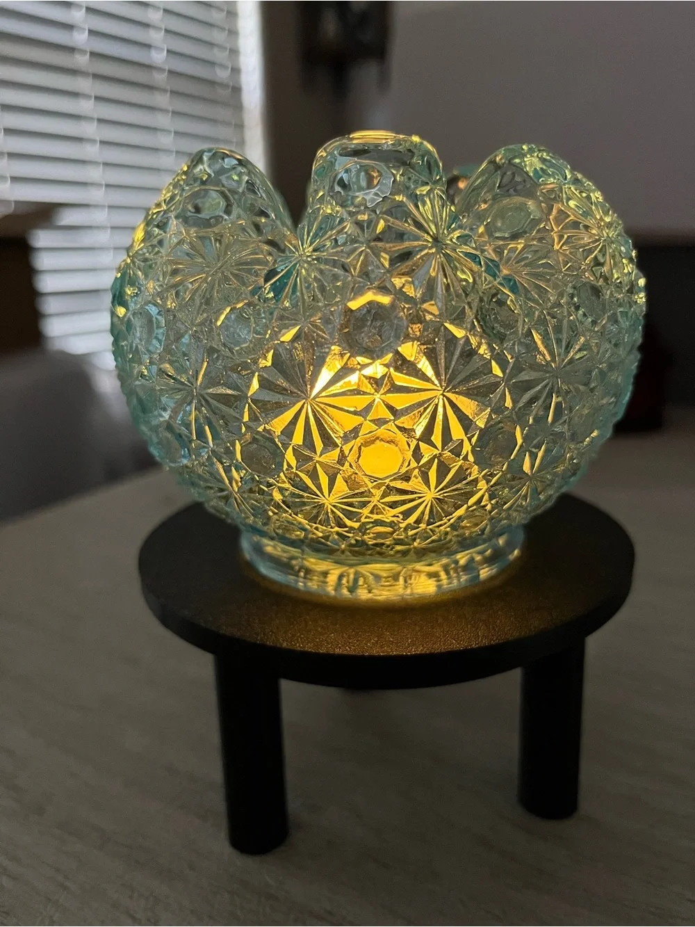 Vintage Blue Daisy and Button Glass Vase Styled as a Fairy Lamp